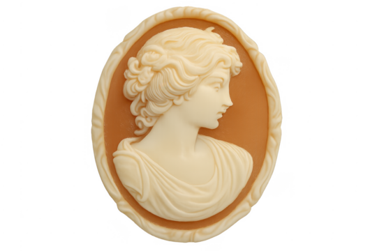 Carved cameo medallion featuring classical woman profile