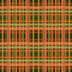 Autumn Plaid Seamless Pattern in Warm Orange and Green Tones