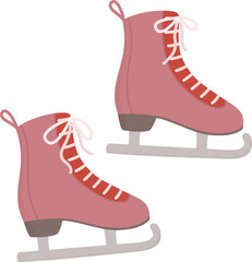 Pink ice skating shoes with laces. Winter sports equipment isolated on white background