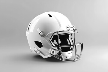 A sleek and professional white football helmet with a detailed design showcased on a neutral grey background emphasizing the product's feature