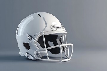 A sleek and professional white football helmet with a detailed design showcased on a neutral grey background emphasizing the product's feature
