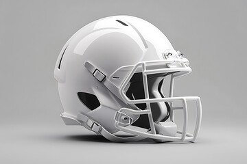 A sleek and professional white football helmet with a detailed design showcased on a neutral grey background emphasizing the product's feature