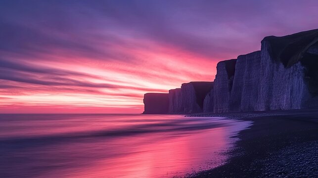 A dramatic shoreline with textured cliffs dropping into the sea