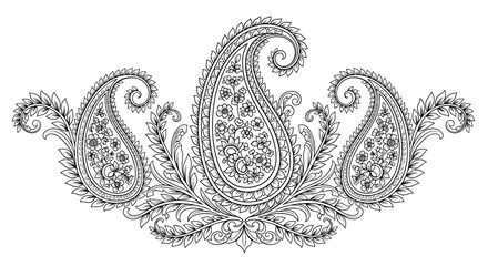 Elegant paisley floral design with intricate line work, perfect for stylish patterns, invitations, and creative projects with a beautiful vintage touch