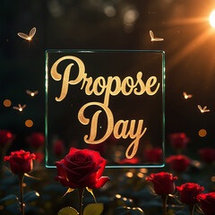 Propose Day Celebration with Glowing Heart and Red Roses Under Moonlight.