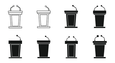 Set of podium illustrations with varying designs and perspectives shown