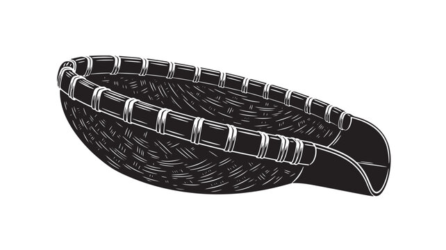 Intricate handwoven basket detail in striking black and white, evoking rustic charm and artisanal craftsmanship, perfect for vintage designs or promoting sustainable living