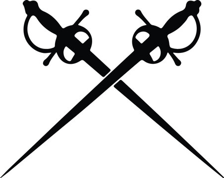 Illustrator Crossed fencing swords antique rapier duel Silhouette vector
