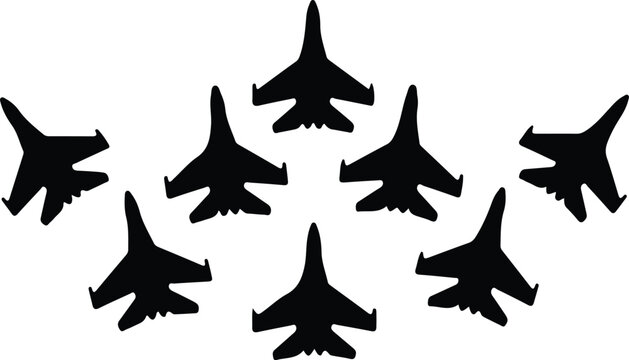 Illustrator Formation of military fighter jets flying in formation Silhouette vector