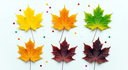 Fototapeta premium Autumn Maple Leaves with Colorful Confetti