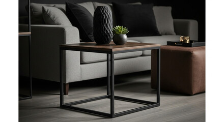 Modern living room with a stylish coffee table, sofa, and decorative items creating a cozy and inviting atmosphere