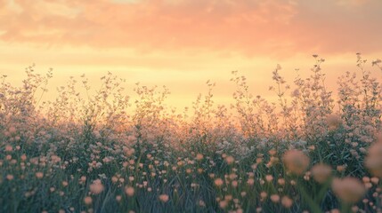 Rolling meadows filled with sharp silhouettes of dense wildflowers and shrubs