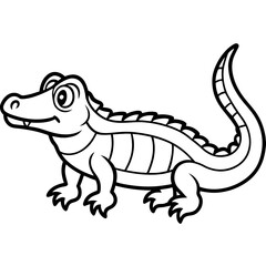 Clean Dwarf Crocodile Line Art Animal Vector Isolated on White