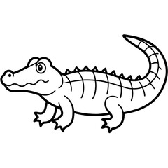 Clean Dwarf Crocodile Line Art Animal Vector Isolated on White