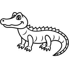 Clean Dwarf Crocodile Line Art Animal Vector Isolated on White