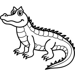 Clean Dwarf Crocodile Line Art Animal Vector Isolated on White
