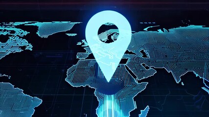 A Dynamic Global Map Display Highlighting a Geolocation Pin on the Digital Representation of Africa, Merging Technology with Geographic Visualization - Powered by Adobe