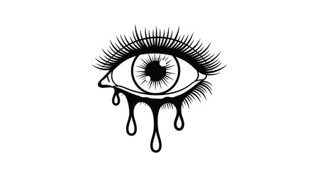 Stylized illustration of an eye with long eyelashes shedding tears, symbolizing sadness or emotional distress.