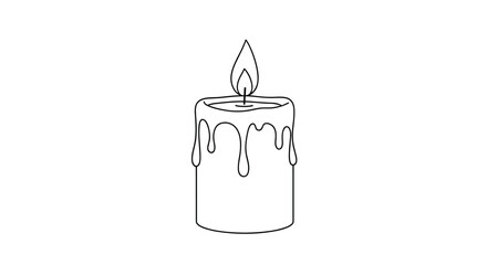 Simple line art drawing of a lit candle with melting wax dripping down its sides, conveying warmth and calm.
