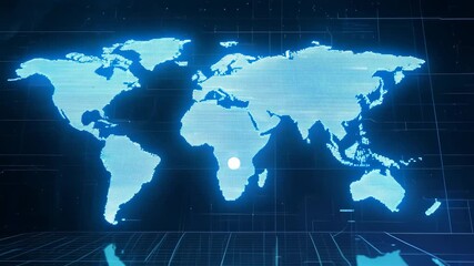 Dynamic Visualization of a World Map Transitioning from Dark to Bright Display, Showcasing Global Landmasses in a High-Tech Digital Environment - Powered by Adobe