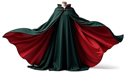 Elegant green and red cape isolated on white background, perfect for cosplay