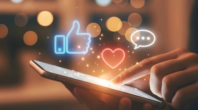 smartphone with social media icons glowing on screen