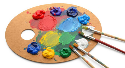 Art Palette with Colorful Paints and Brushes for Creative Expression