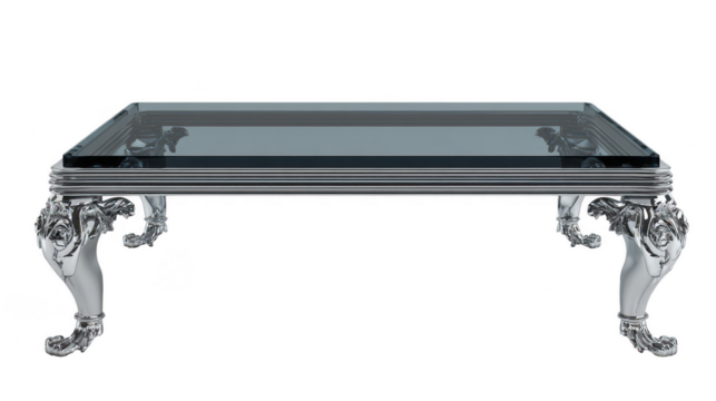 Luxury glass coffee table living room decor modern look photorealistic style elegant environment stylish viewpoint