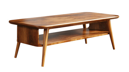 Stylish mid century wooden coffee table living room interior decor element cozy environment aesthetic viewpoint