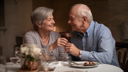 Older Couple Happily Preparing a Meal Together in a Warm Kitchen Filled With Fresh Ingredients