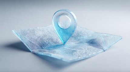 Clear Glass Map and Location Marker on a Smooth Surface Highlighting Navigation and Technology