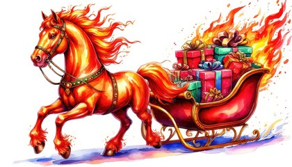 New Year's horse with a sleigh