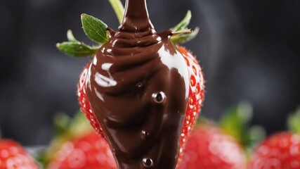 Fresh strawberry with chocolate drizzle close up for dessert - Powered by Adobe