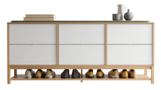 Sleek shoe cabinet for hallway storage modern furniture design photorealistic environment stylish home decor