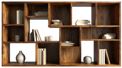 Modern wooden bookshelf design stylish home storage furniture contemporary interior minimalist viewpoint
