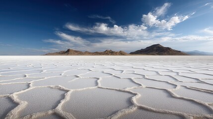 Obraz premium Expansive Salt Flats Under a Blue Sky With Distant Mountains During the Day