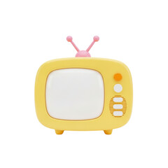 Cute cartoon yellow retro television with pink antennas isolated on transparent background