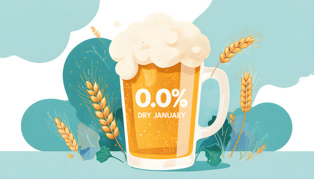 Clear beer mug with foam and wheat illustrating Dry January Challenge  