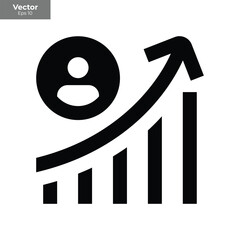 Business growth icon with upward trending bar chart and person symbol, isolated on white background