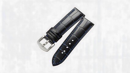 Elevate your timepiece with a stylish black alligator-grain leather watch strap featuring elegant blue stitching, perfect for luxury brands and fashion accessories