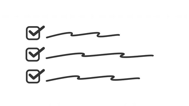 4K doodle-style checklist animation with hand-drawn lines, sketchy ticks and playful motion. Fun, simple checklist template for videos, presentations, tutorials, apps and overlay 
