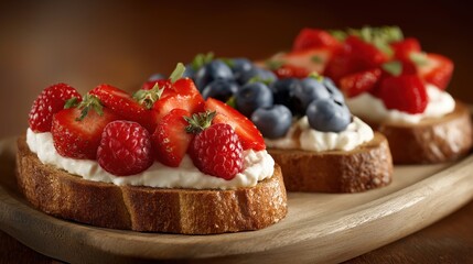 Toasted bread with cream cheese and berries makes a tempting visual delight