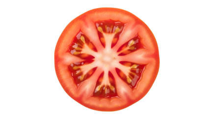 Close up cross section of a ripe red tomato on transparent background