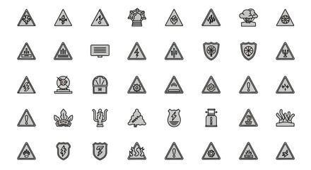 Fototapeta premium Set of warning sign icons collection of vector line icons vector illustration of hazard, caution, danger