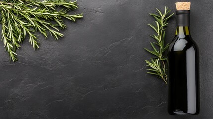 Various cooking oils, balsamic vinegar, and fresh herbs arranged on a wooden board in a warm kitchen environment, evoking a culinary atmosphere