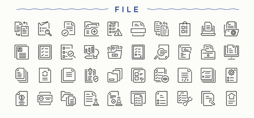 Files line icon set. Minimalist vector collections. Form icon set. Contains outline symbols like note, page, document, paper, doc and more.