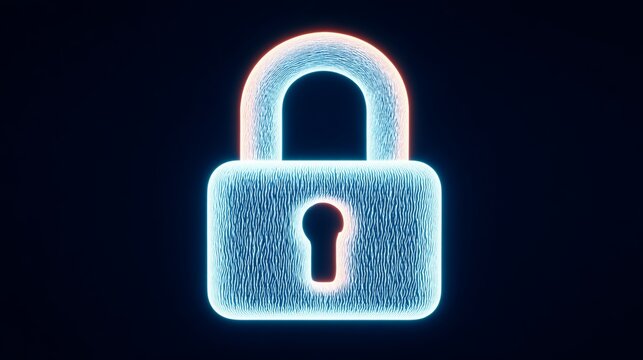 Glowing blue lock with a keyhole. The lock is a symbol of security and protection