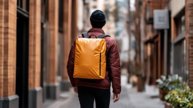 Person with backpack walking urban street city exploration journey daily commute lifestyle