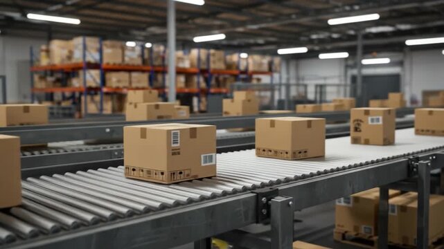 package boxes are being sorted in the warehouse