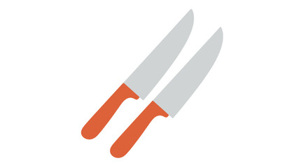 Two kitchen knives with orange handles are displayed in a simple illustration